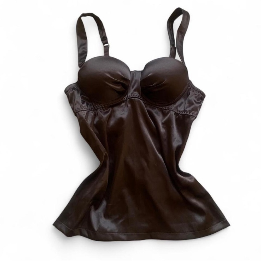 Y2K Chocolate Brown Satin Bustier Tank Top